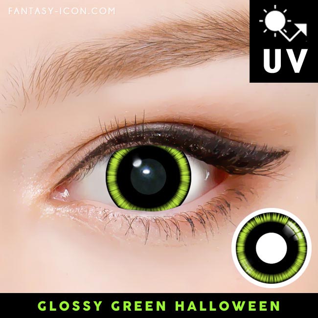 Glossy Green Halloween Contacts Anime Cosplay Manga UV Blocking ( 2 lenses / 90 day )