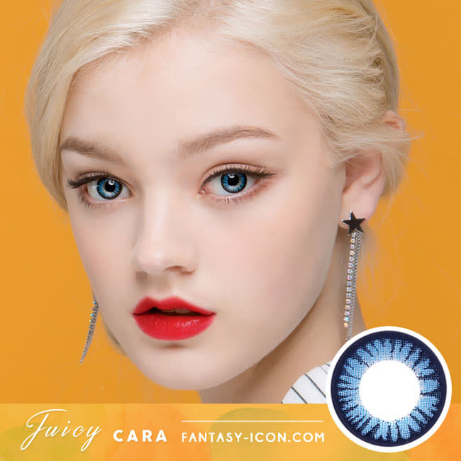 Juicy Cara Blue Colored Contacts - Circle Lenses model eyes