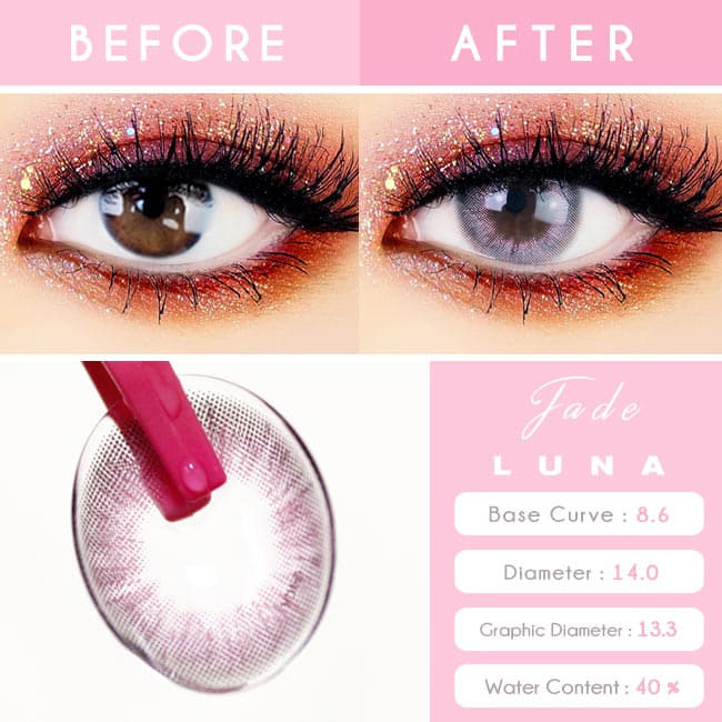 Jade Luna Grey Colored Contacts - Pink Lens eye detail 